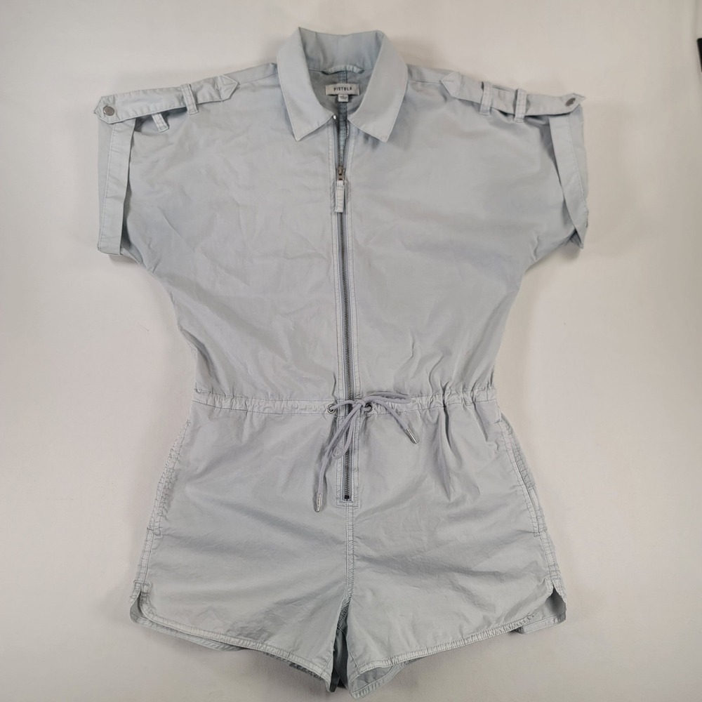 Pistola Blue Utility Romper Womens Small Zip Front Cotton Shorts Small